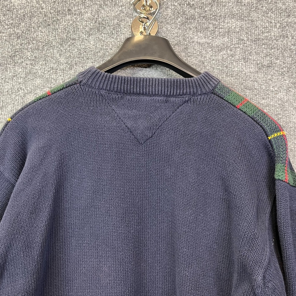 Vintage Tommy Hilfiger Sweater Mens Navy Green Knit Long Sleeve Pullover - Large - Picture 14 of 16
